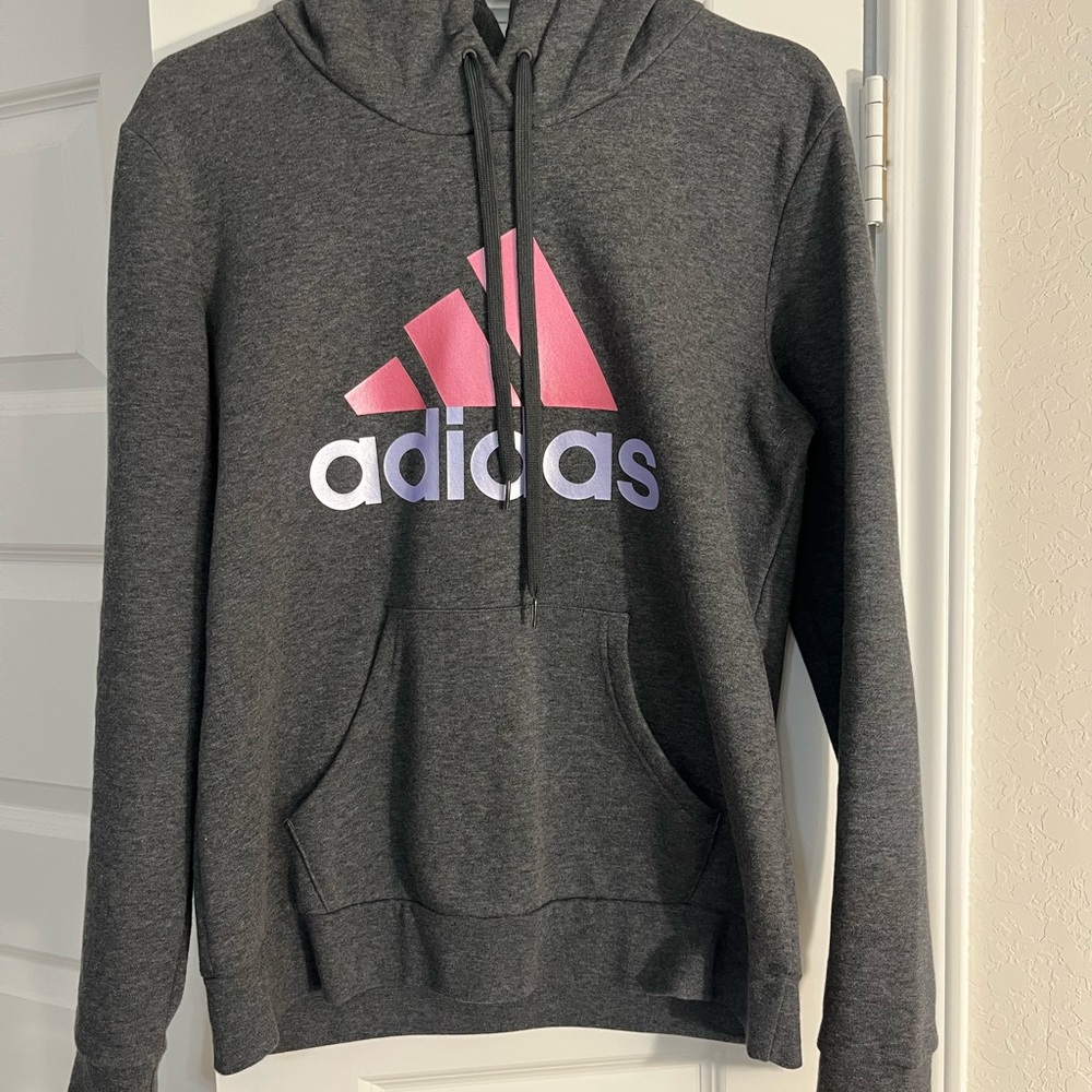 Adidas Women's Charcoal Hoodie with Pink Logo